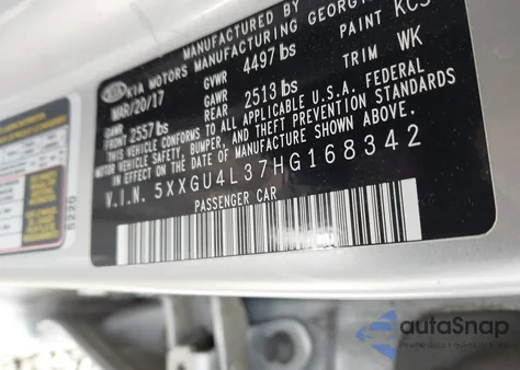 2017 Kia Optima Ex из США, поврежденный, VIN 5XXGU4L37HG168342